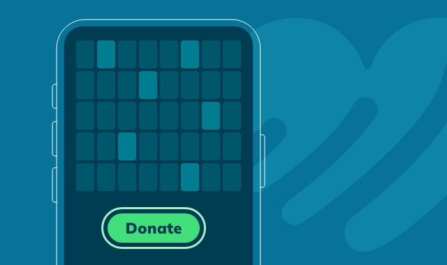 Graphic of a phone with card game tiles and a donate button.